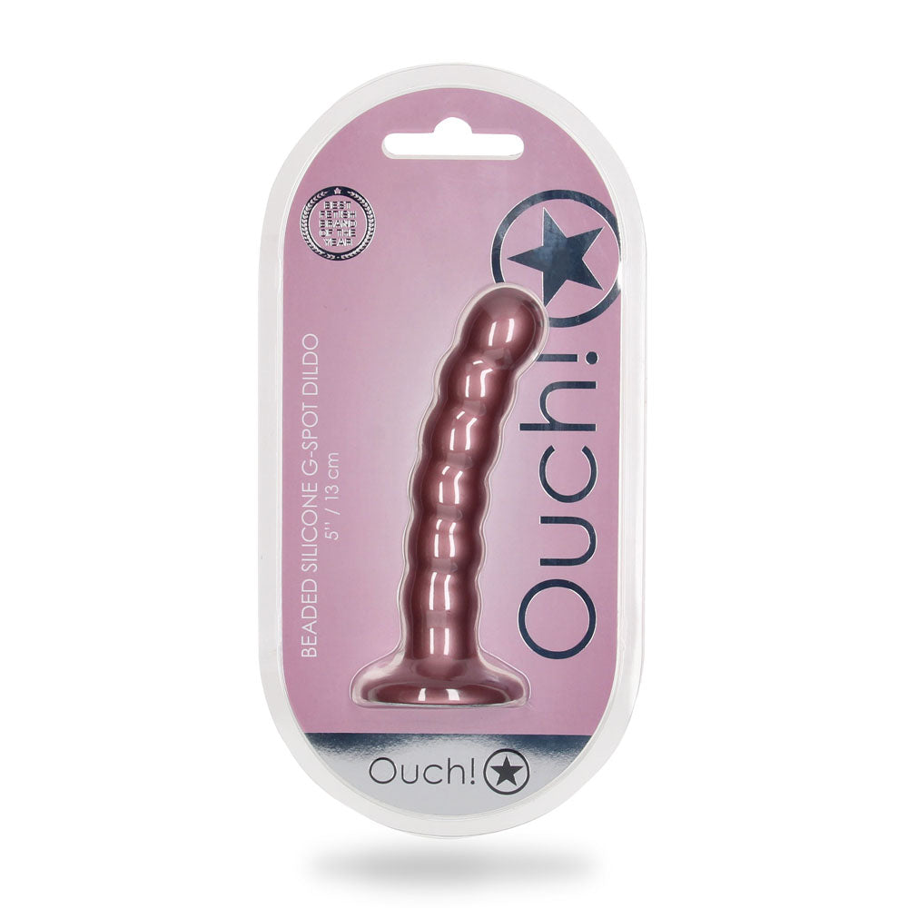 OUCH! Beaded Silicone G-Spot Dildo - 5'' / 13cm - Rose Gold 13 cm Dildo