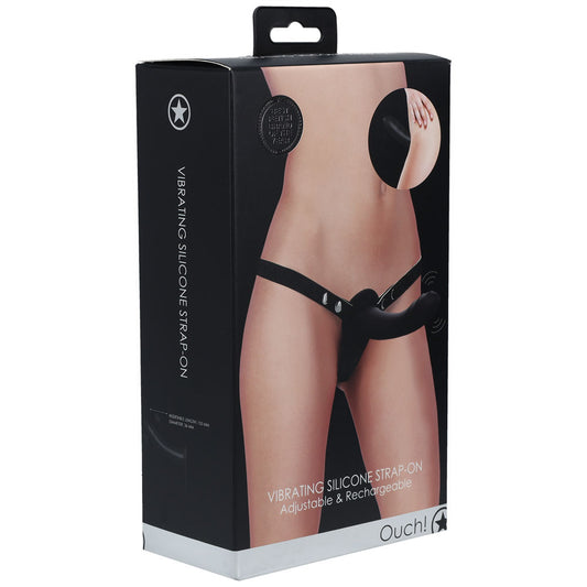 OUCH! Vibrating Silicone Strap-On - Black - Black USB Rechargeable Strap-On