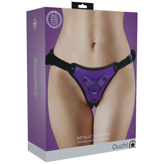 OUCH! Metallic Strap On Harness - Metallic Purple - Metallic Purple Adjustable Strap-On Harness (No Probe Included)