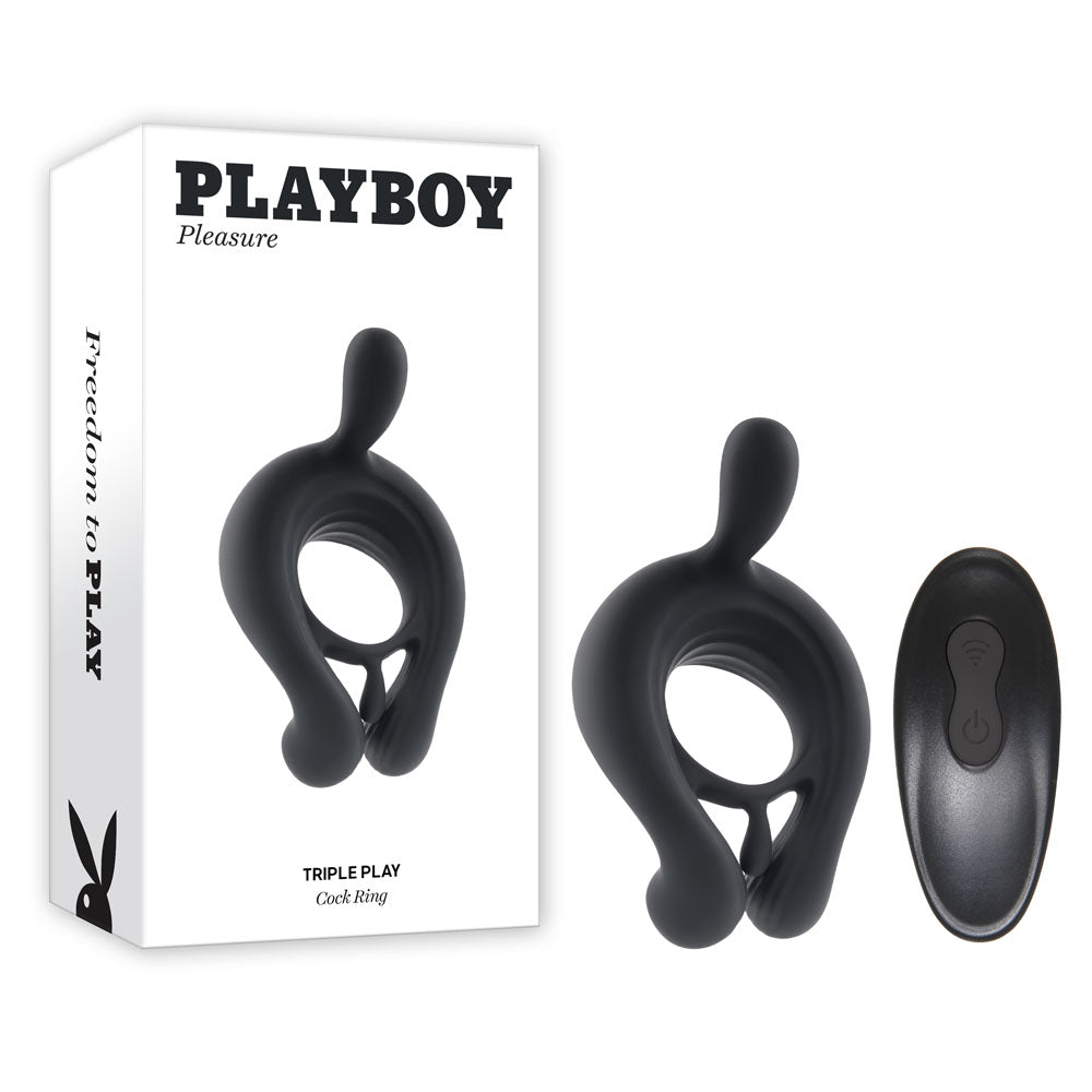 Playboy Pleasure TRIPLE PLAY - Black USB Rechargeable Cock Ring with Wireless Remote