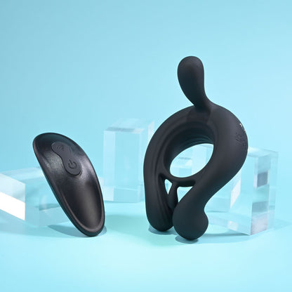 Playboy Pleasure TRIPLE PLAY - Black USB Rechargeable Cock Ring with Wireless Remote