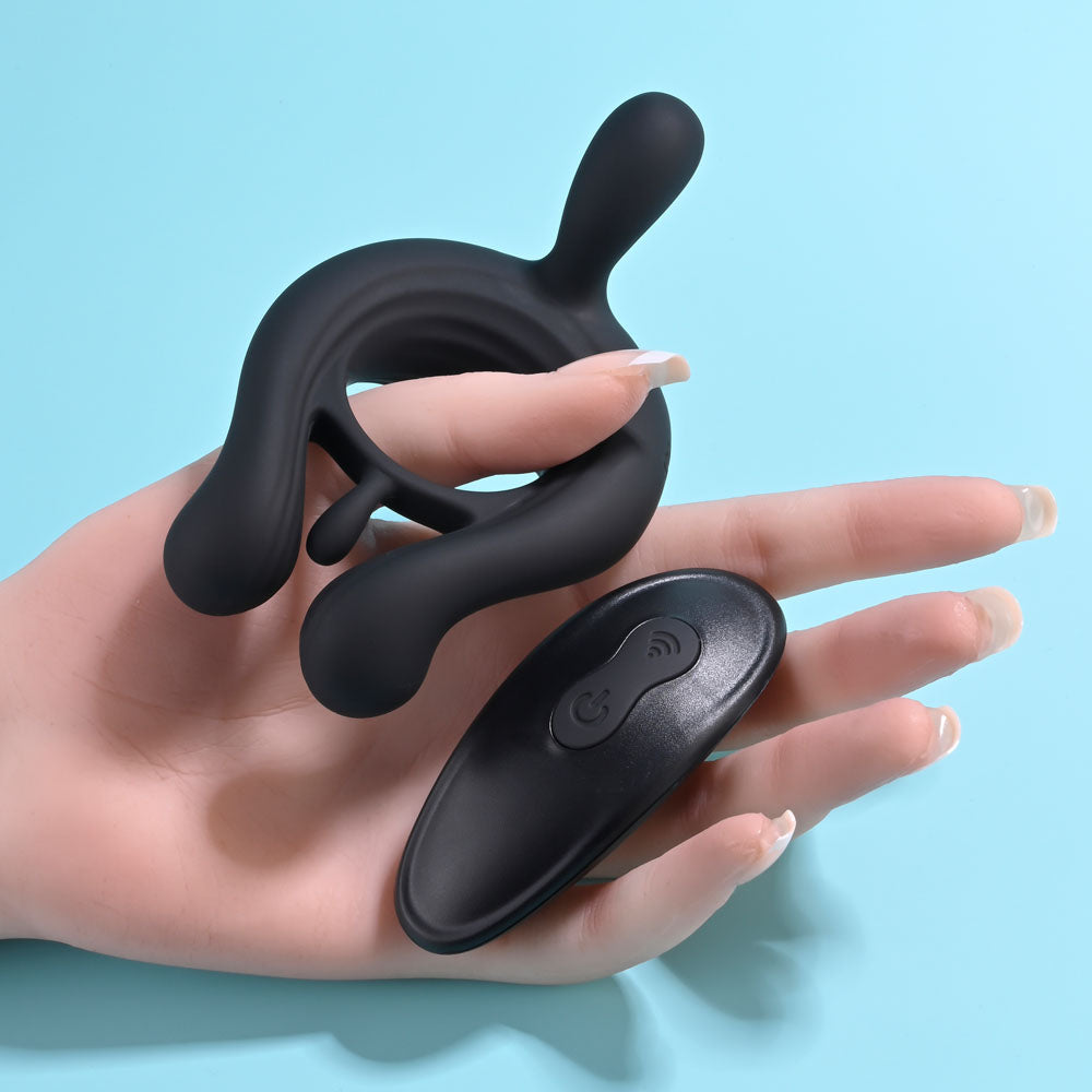 Playboy Pleasure TRIPLE PLAY - Black USB Rechargeable Cock Ring with Wireless Remote