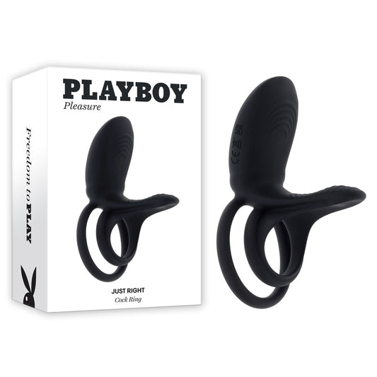 Playboy Pleasure JUST RIGHT - Black USB Rechargeable Vibrating Cock & Balls Rings