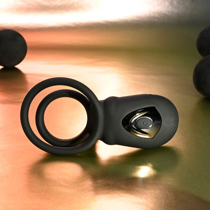 Playboy Pleasure JUST RIGHT - Black USB Rechargeable Vibrating Cock & Balls Rings