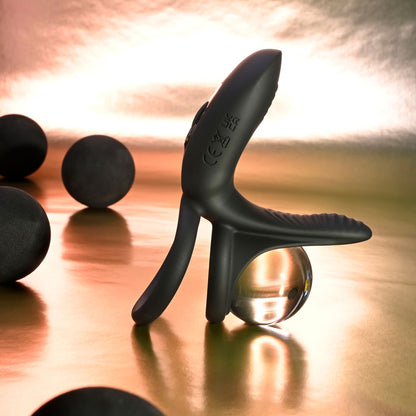 Playboy Pleasure JUST RIGHT - Black USB Rechargeable Vibrating Cock & Balls Rings