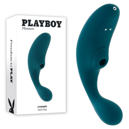 Playboy Pleasure CHARMER - Blue USB Rechargeable Vibrator with Clitoral Suction