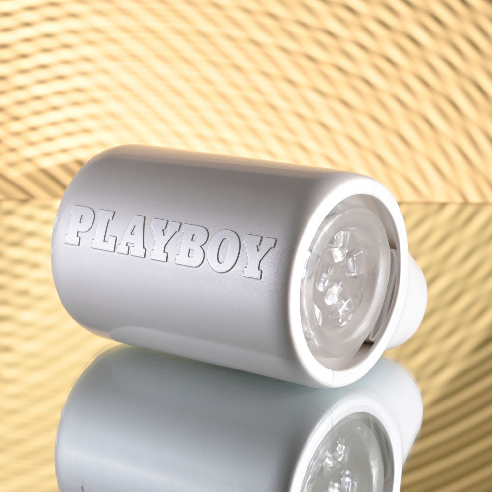 Playboy Pleasure SPIN DOCTOR - White USB Rechargeable Vibrating & Spinning Stroker