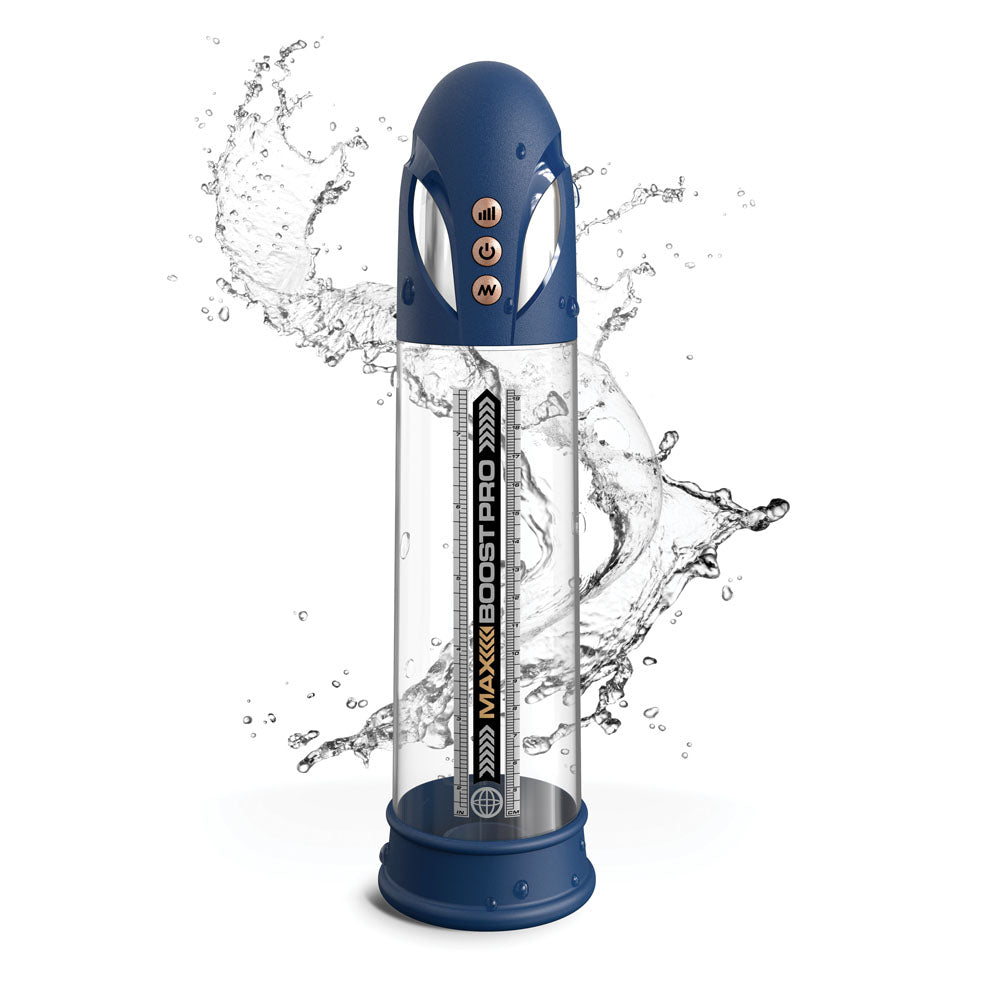 Pump Worx Max Boost Pro Flow - Blue - Blue/Clear USB Rechargeable Waterproof Auto Penis Pump