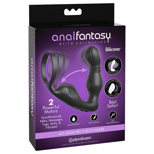 Anal Fantasy Elite Ass-Gasm P-Spot Milker - Black USB Rechargeable Prostate Massage with Cock Ring