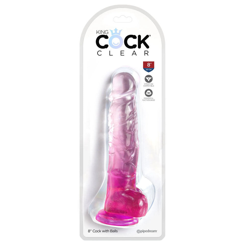 King Cock Clear 8'' Cock with Balls - Pink - Pink 20.3 cm Dong