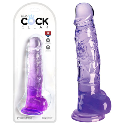 King Cock Clear 8'' Cock with Balls - Purple - Purple 20.3 cm Dong