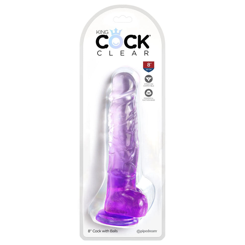 King Cock Clear 8'' Cock with Balls - Purple - Purple 20.3 cm Dong