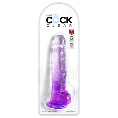 King Cock Clear 8'' Cock with Balls - Purple - Purple 20.3 cm Dong