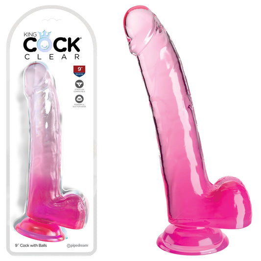 King Cock Clear 9'' Cock with Balls - Pink - Pink 22.9 cm Dong