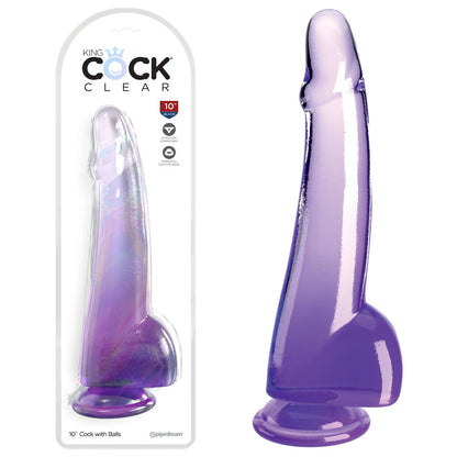 King Cock Clear 10'' Cock with Balls - Purple - Purple 25 cm Dong