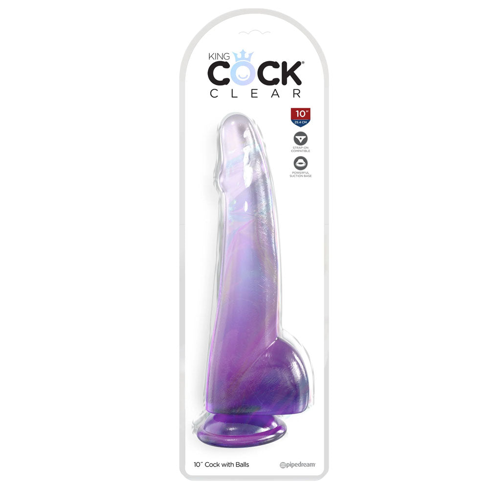 King Cock Clear 10'' Cock with Balls - Purple - Purple 25 cm Dong