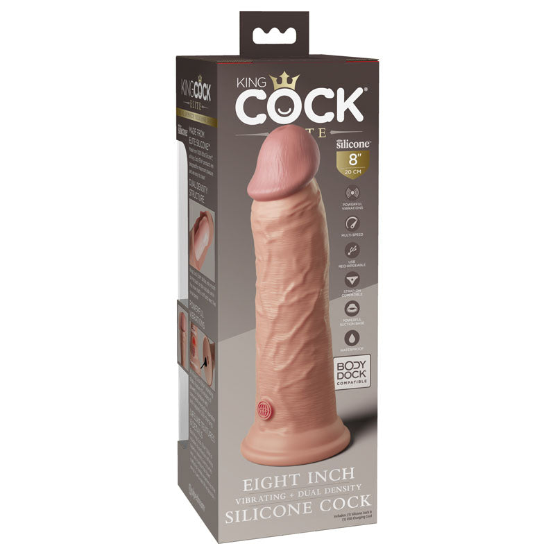 King Cock Elite 8'' Vibrating Dual Density Cock - Flesh - Flesh 20.3 cm USB Rechargeable Vibrating Dong