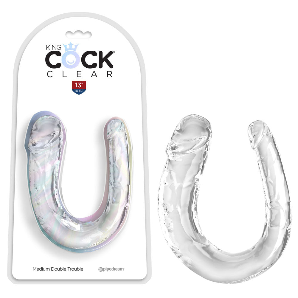 King Cock Clear Medium Double Trouble - Clear Medium Double Penetration Dong