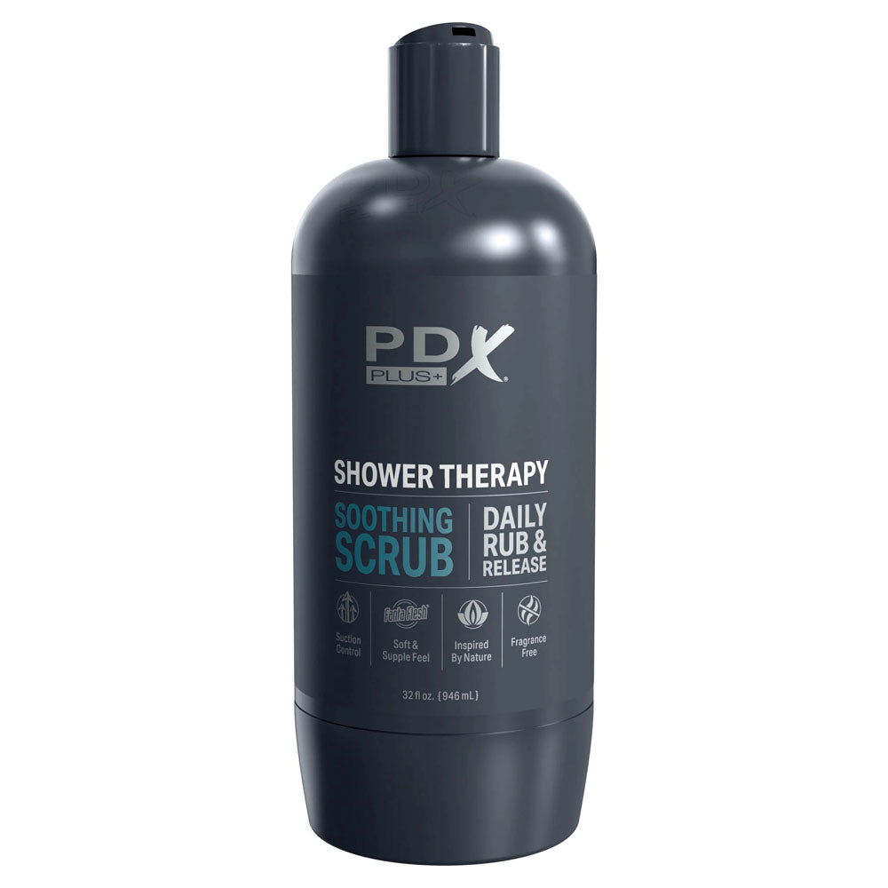 PDX Plus Shower Therapy - Soothing Scrub - Flesh - Flesh Discreet Vagina Stroker with Suction Base