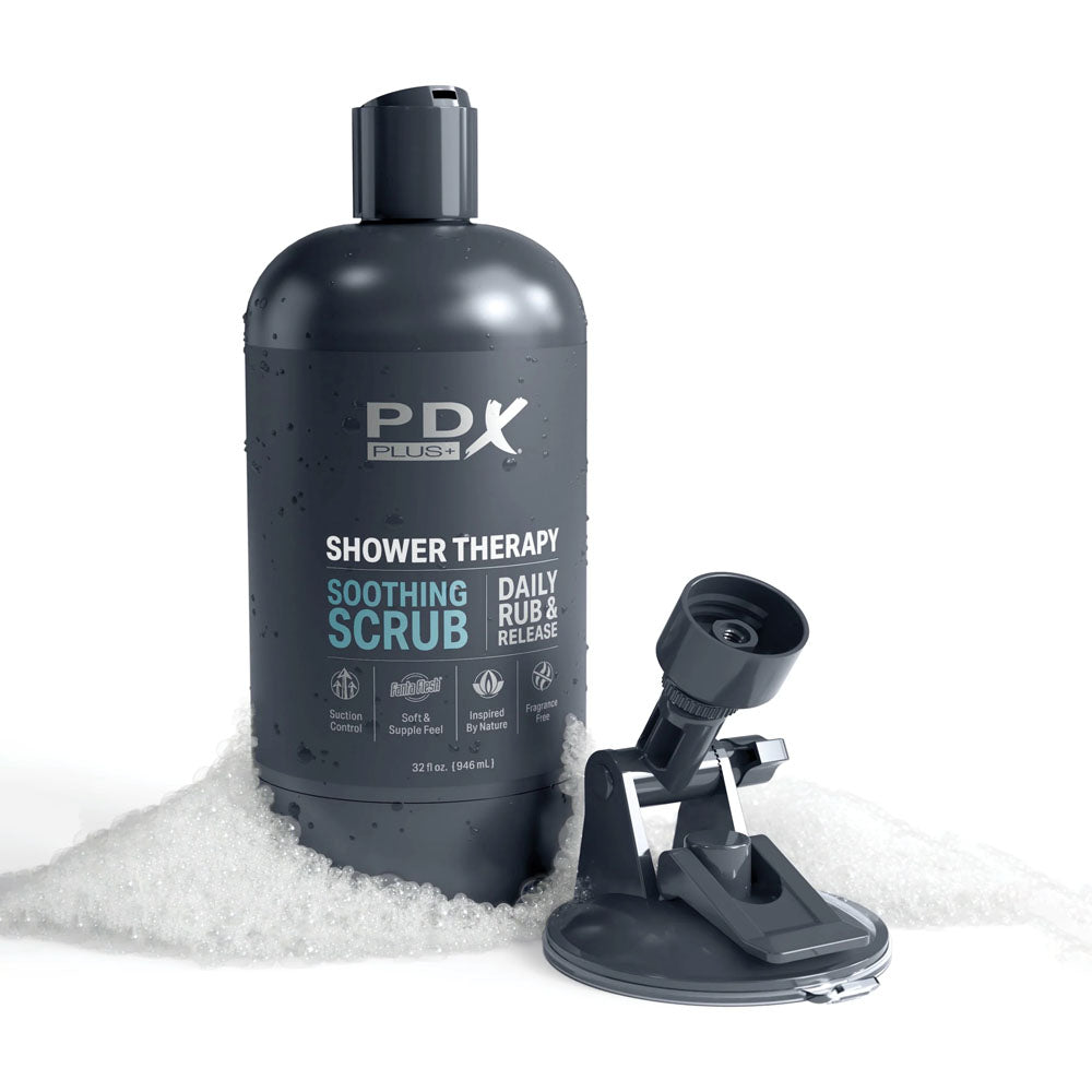 PDX Plus Shower Therapy - Soothing Scrub - Flesh - Flesh Discreet Vagina Stroker with Suction Base