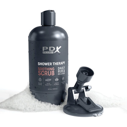 PDX Plus Shower Therapy - Soothing Scrub - Tan - Tan Discreet Vagina Stroker with Suction Base