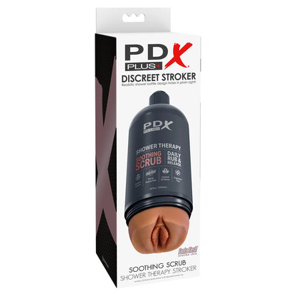 PDX Plus Shower Therapy - Soothing Scrub - Tan - Tan Discreet Vagina Stroker with Suction Base