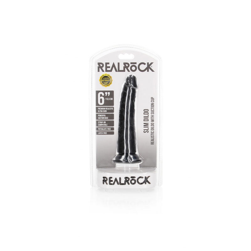 REALROCK Realistic Slim Dildo without Balls - 15.5 cm - Black 15.5 cm (6'') Dong