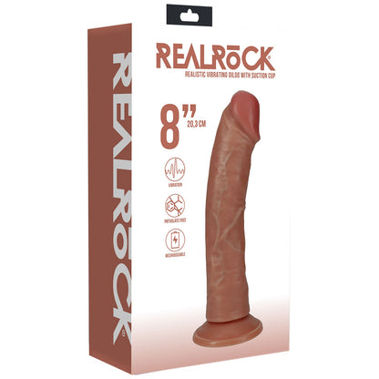 REALROCK 20cm Vibrating Cock - Tan - Tan 20.3 cm (8'') USB Rechargeable Vibrating Dong