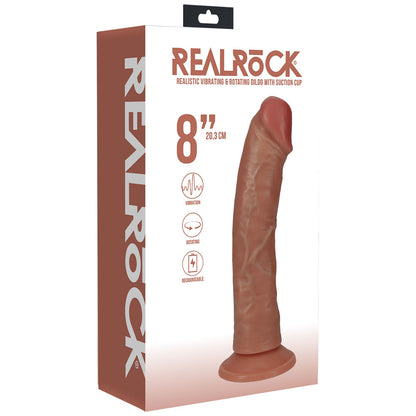 REALROCK 20cm Vibrating + Rotating Cock - Tan - Tan 20.3 cm (8'') USB Rechargeable Vibrating and Rotating Dong