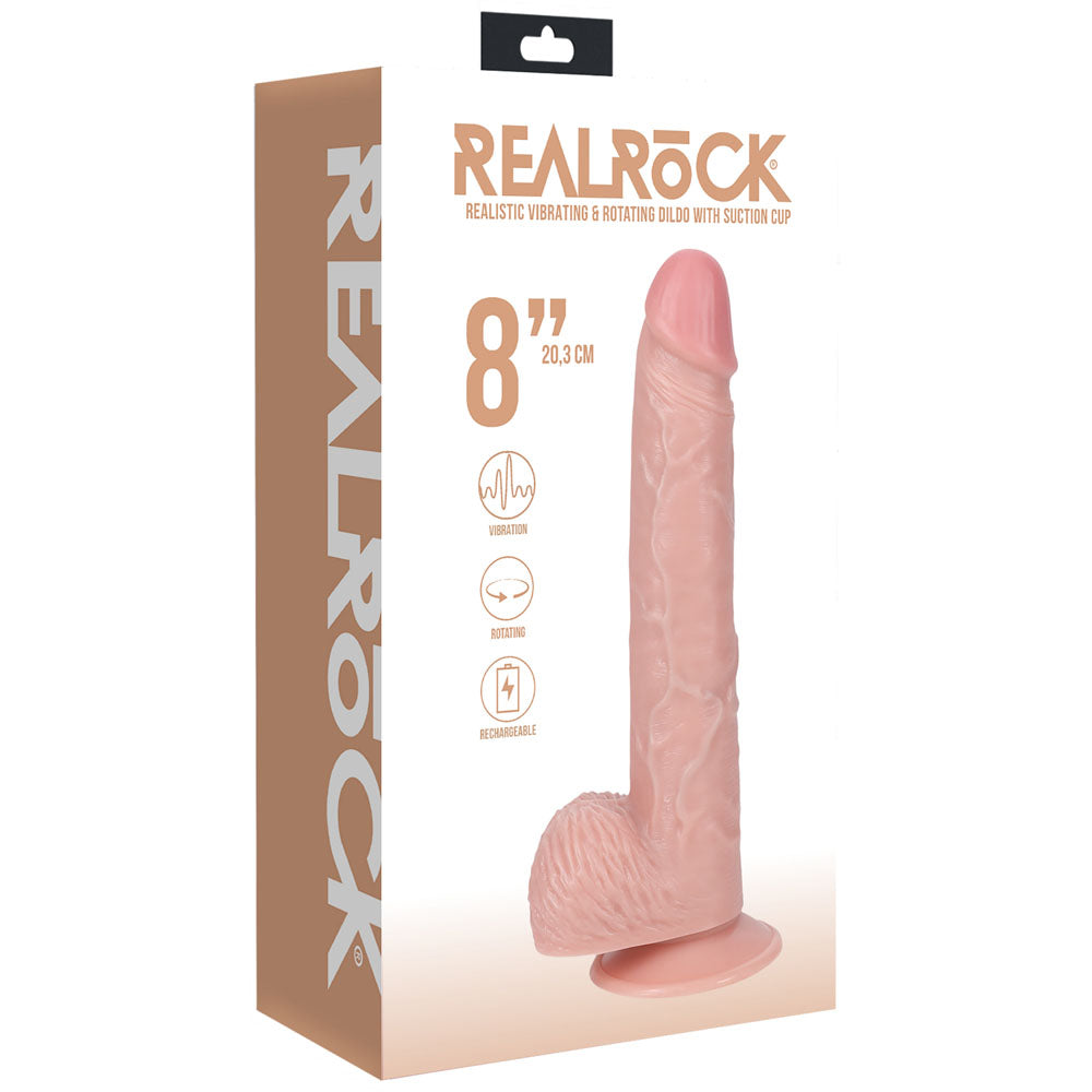 REALROCK 20cm Vibrating + Rotating Cock + Balls - Flesh - Flesh 20.3 cm (8'') USB Rechargeable Vibrating and Rotating Dong