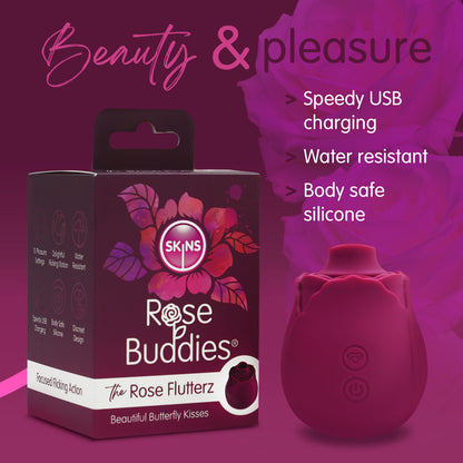 Skins Rose Buddies - The Rose Flutterz - Purple USB Rechargeable Flicking Rose Stimulator