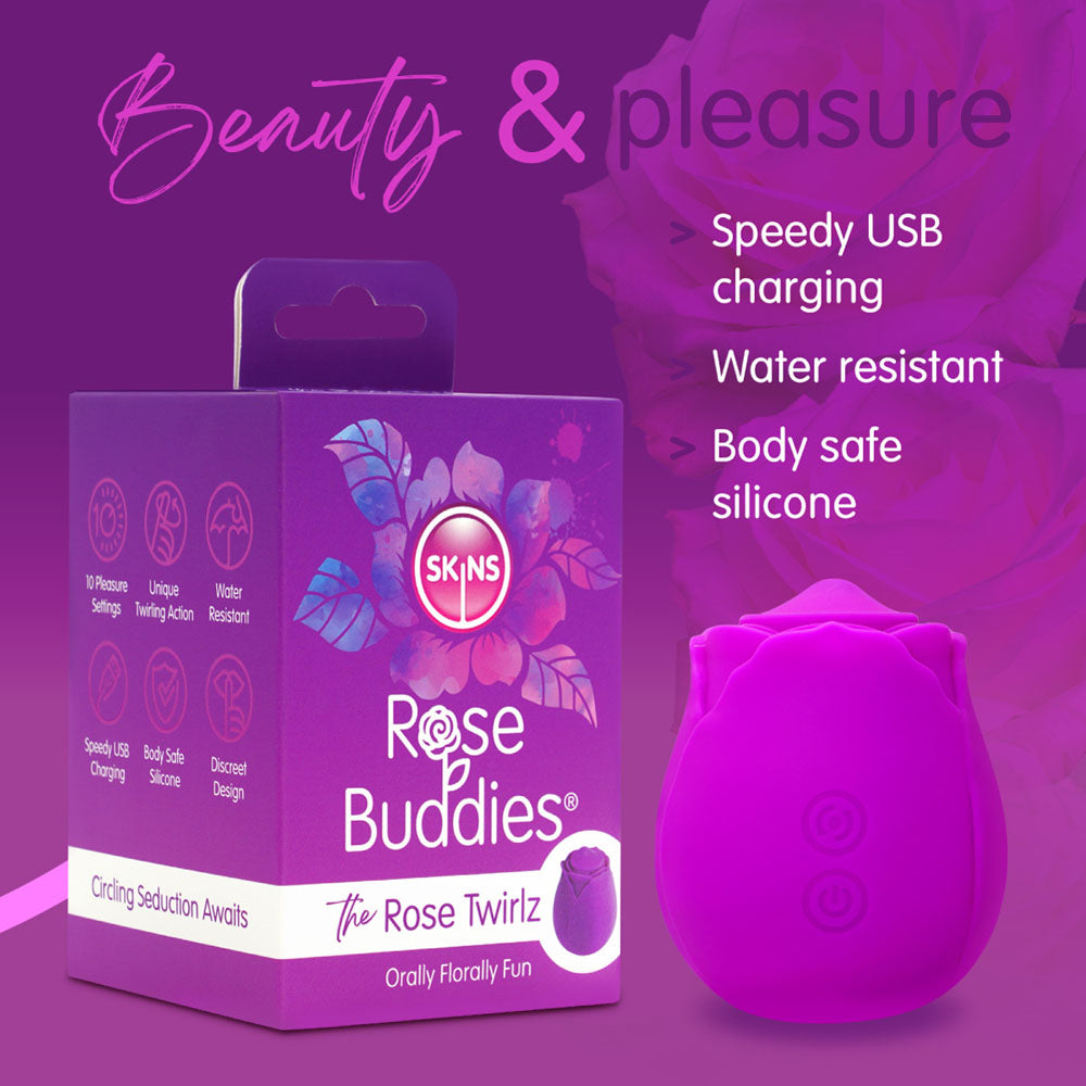 Skins Rose Buddies - The Rose Twirlz - Purple USB Rechargeable Twirling Rose Stimulator