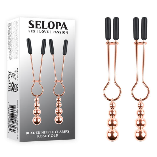 Selopa BEADED NIPPLE CLAMPS - Rose Gold - Rose Gold Nipple Clamps - Set of 2