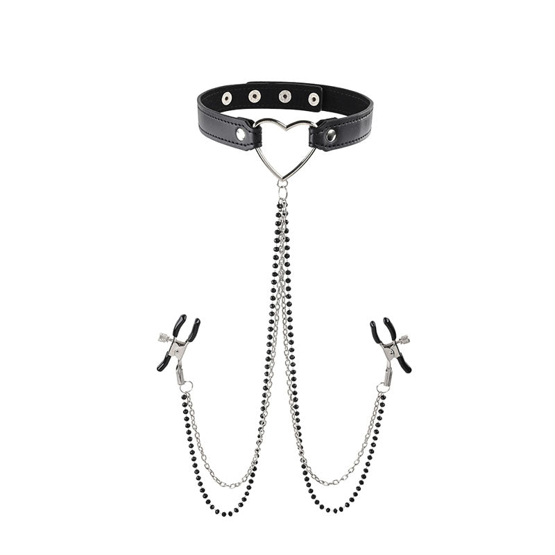 Sex & Mischief Amor Collar with Nipple Clamps - Metal Restraints