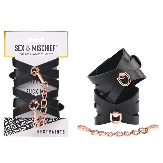 Sex & Mischief Brat Handcuffs - Black/Rose Gold Restraints