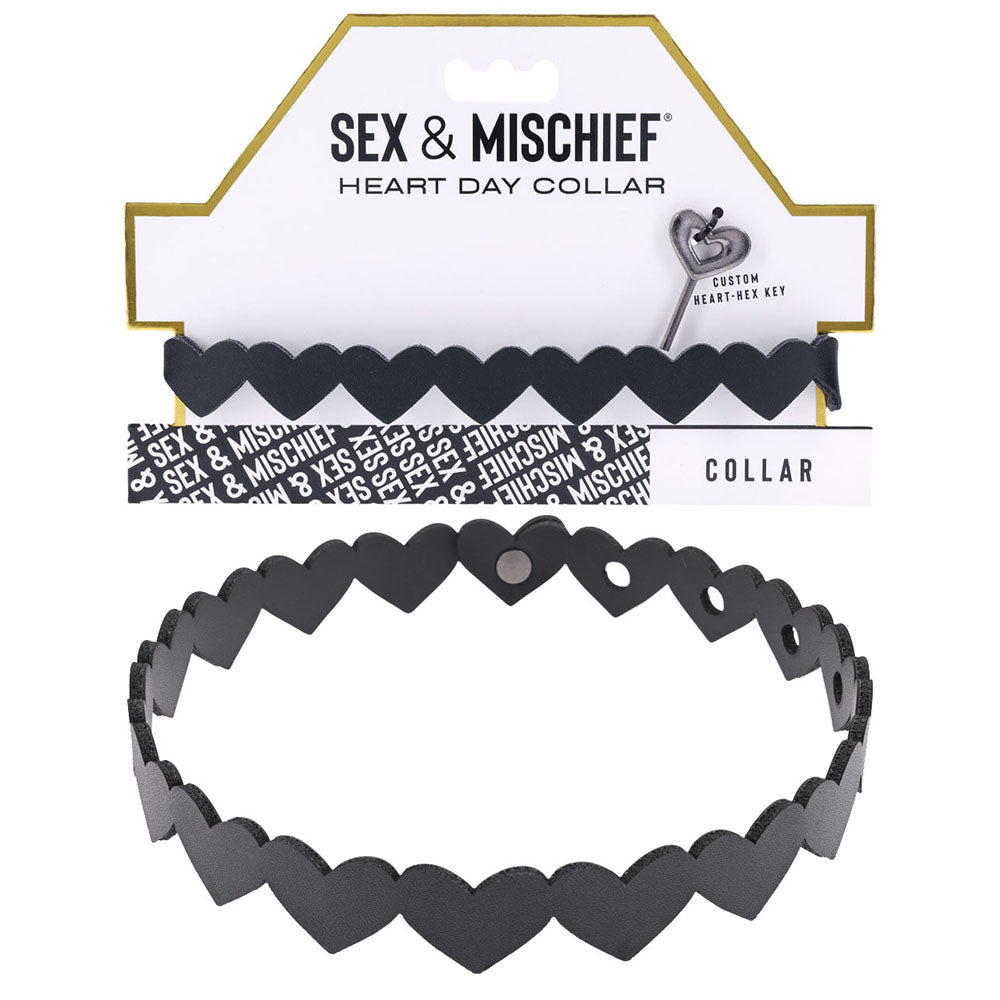 Sex & Mischief Heart Day Collar - Black Collar