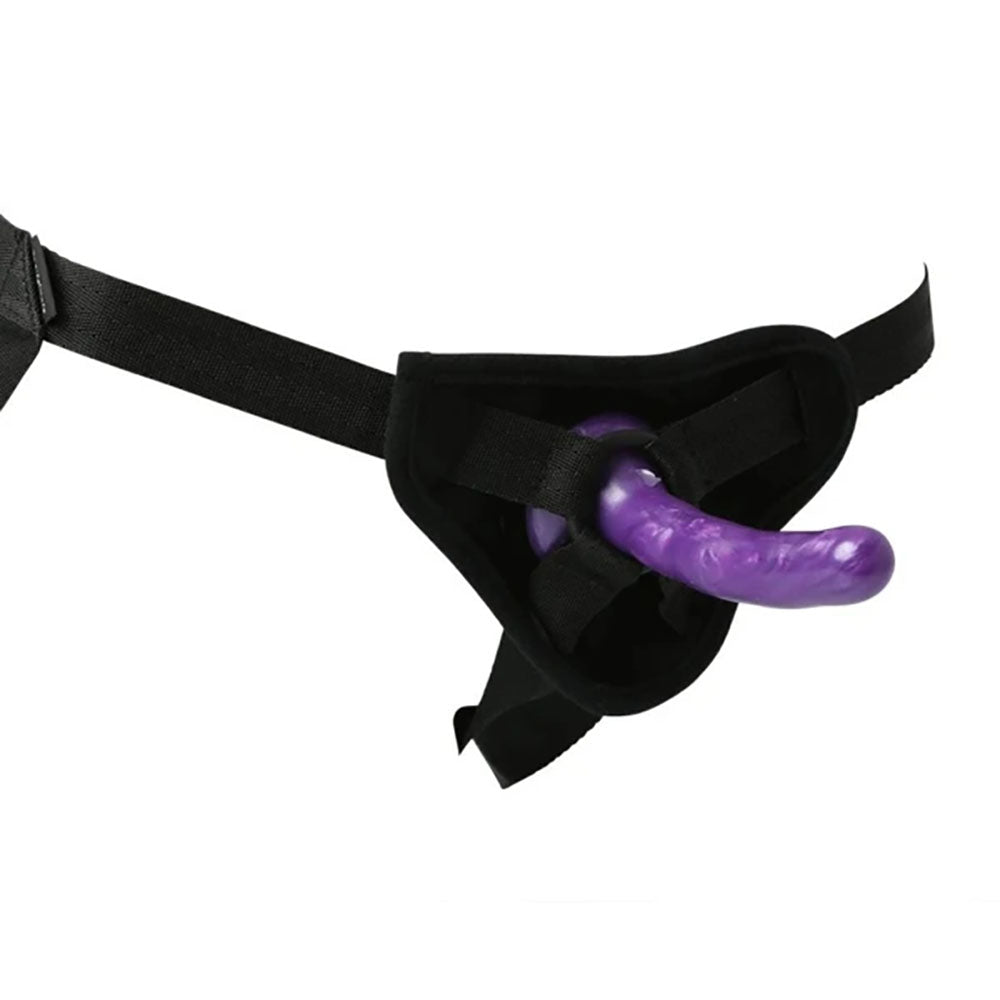 Sex & Mischief Strap-On & Silicone Dildo Kit - Black/Purple Adjustable Strap-On