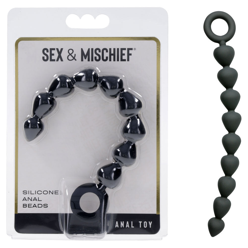 Sex & Mischief Silicone Anal Beads - Black - Black 22.9 cm Anal Beads