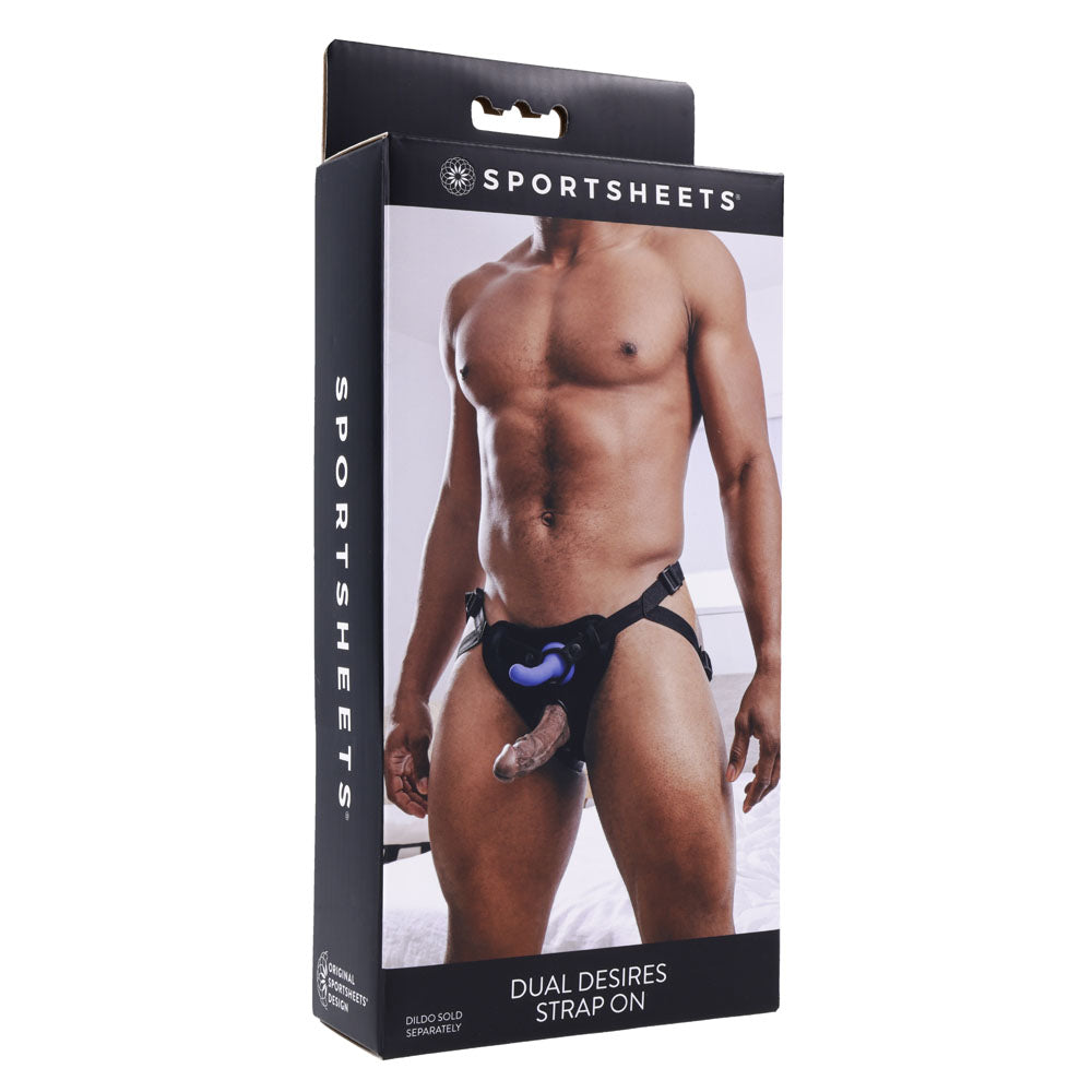 SPORTSHEETS Dual Desires Strap On - Black Adjustable Strap-On Harness (No Probe Included)