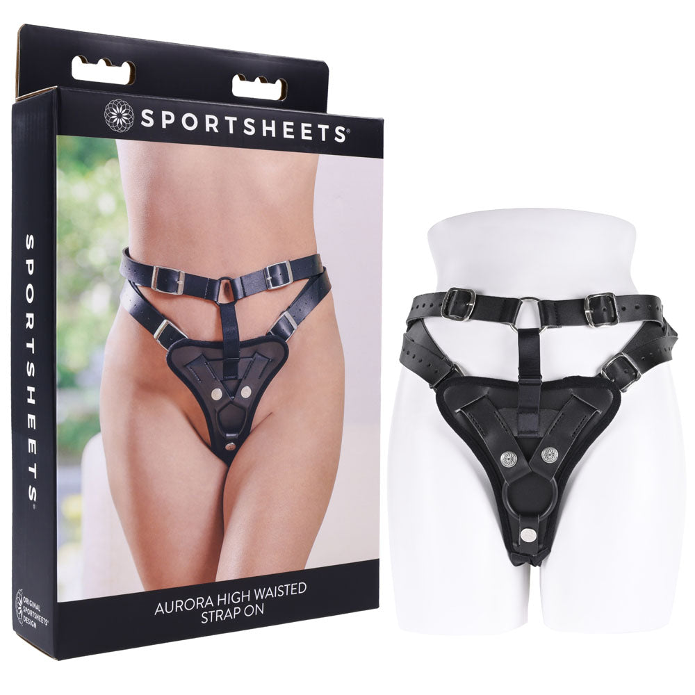 SPORTSHEETS Aurora High Waisted Strap On - Black Adjustable Strap-On Harness (No Probe Included)