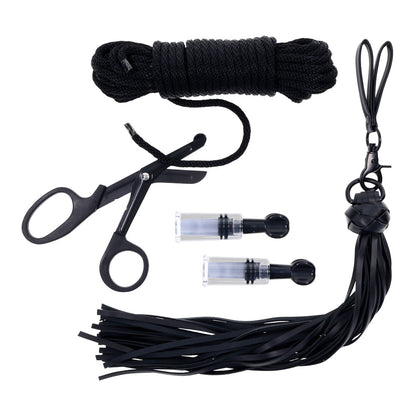 SPORTSHEETS Tied and Twisted Bondage Kit - Black Bondage Kit - 5 Piece Set