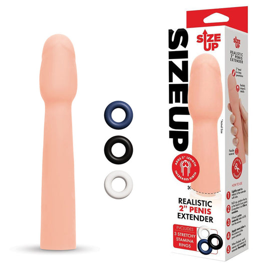 Size Up Realistic 2 Inch Penis Extender - Flesh 5 cm (2'') Penis Extension Sleeve