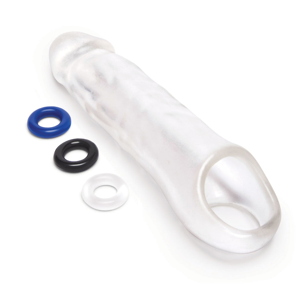 Size Up 3 Inch See-Thru Penis Extender with Ball Loop - Clear 7.6 cm (3'') Penis Extension Sleeve