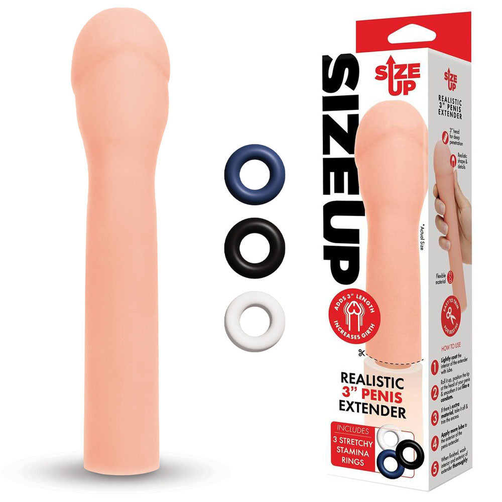 Size Up Realistic 3'' Penis Extender - Flesh 7.6 cm (3'') Penis Extension Sleeve