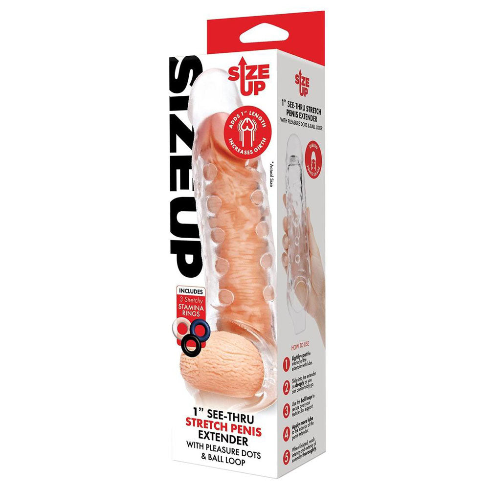 Size Up 1 Inch See-Thru Stretch Penis Extender - Clear 2.5 cm (1'') Penis Extension Sleeve