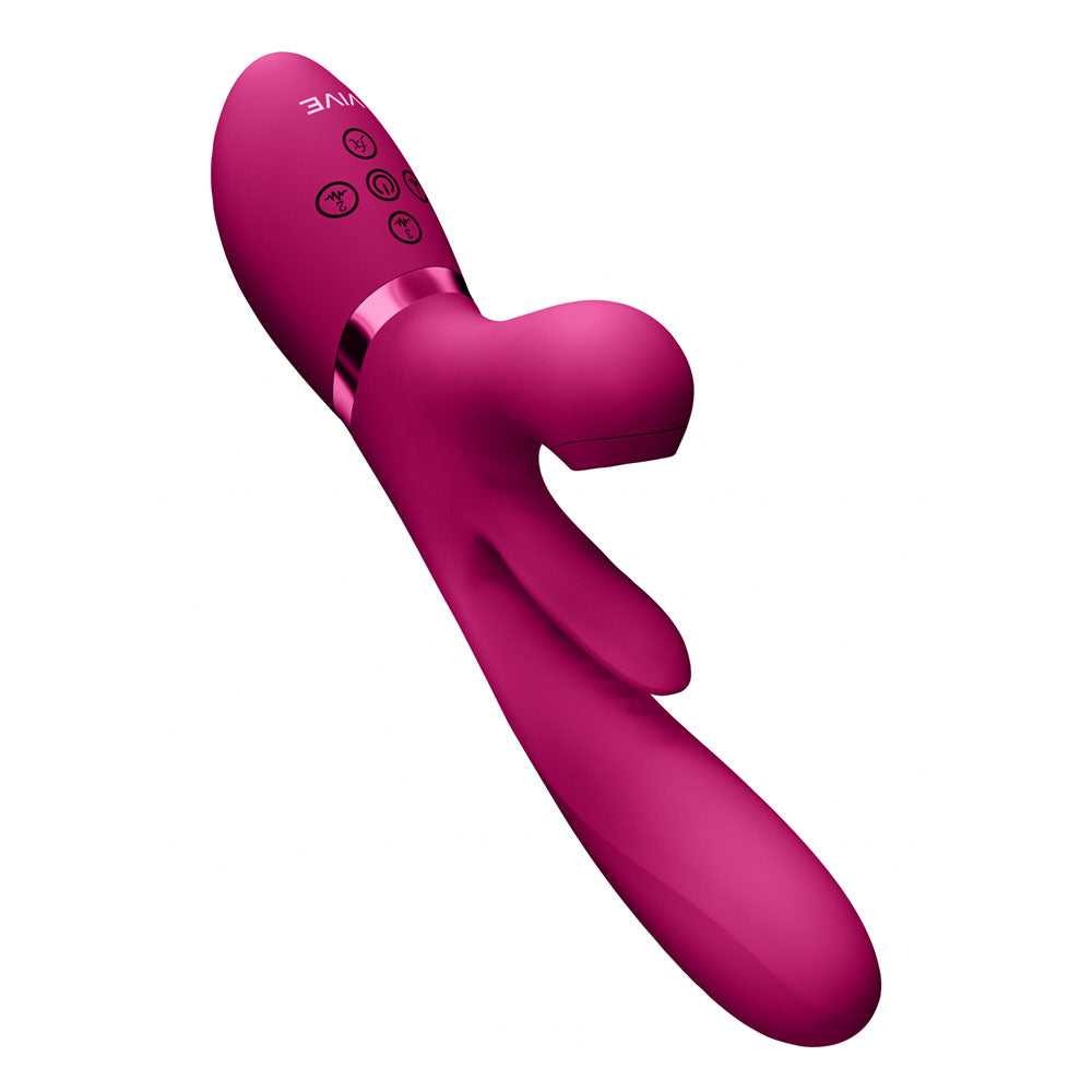 VIVE Ena - Pink - Pink 25 cm USB Rechargeable Thrusting Vibrator with Air Wave Stimulator