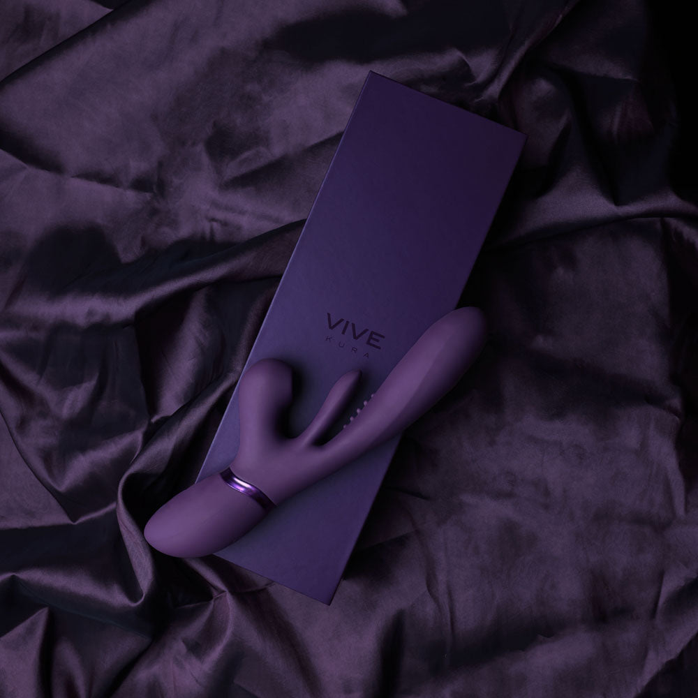 VIVE Ena - Purple - Purple 25 cm USB Rechargeable Thrusting Vibrator with Air Wave Stimulator