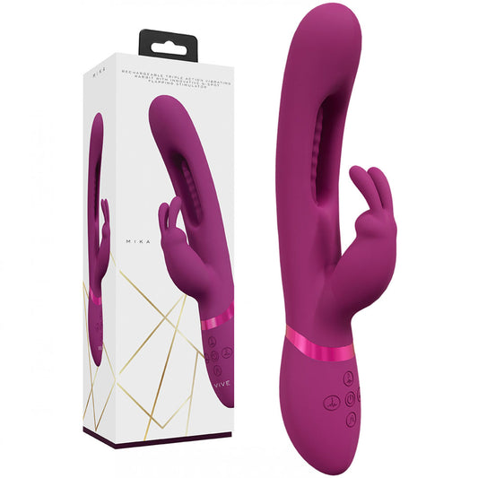 VIVE Mika - Pink - Pink 23.2 cm USB Rechargeable Rabbit Vibrator with Flapping Shaft