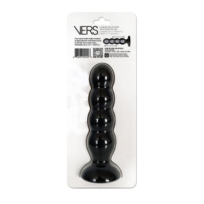 VERS Liquid Silicone Suction Plug - Black 16.5 cm Butt Plug with Internal Steel Balls