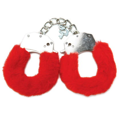 WhipSmart Classic Furry Cuffs - Red - Red Furry Restraints with Bonus Eye Mask